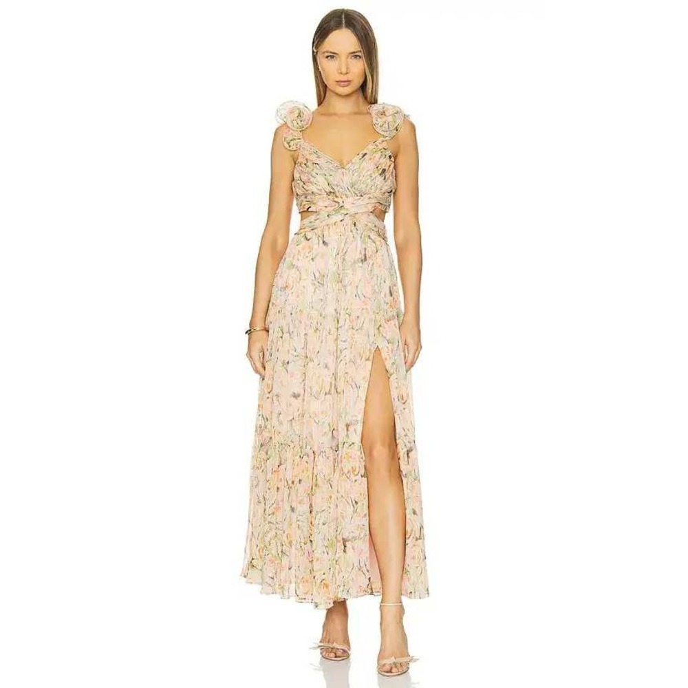 ASTR The Label Floral Cutout Tiered Maxi Dress Women Small Pink
